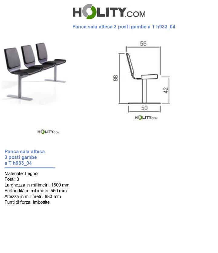 Panca sala attesa 3 posti gambe a T h933_04
