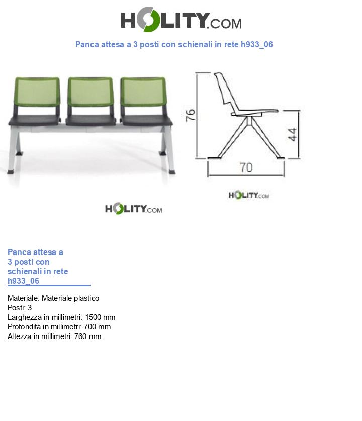 Panca attesa a 3 posti con schienali in rete h933_06