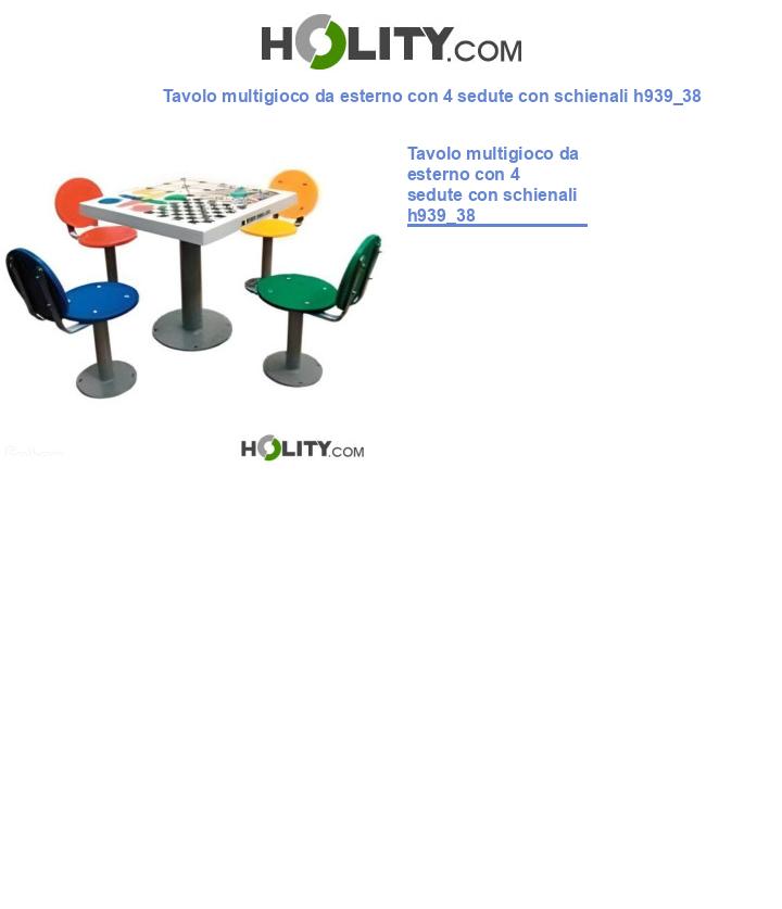 Tavolo multigioco da esterno con 4 sedute con schienali h939_38