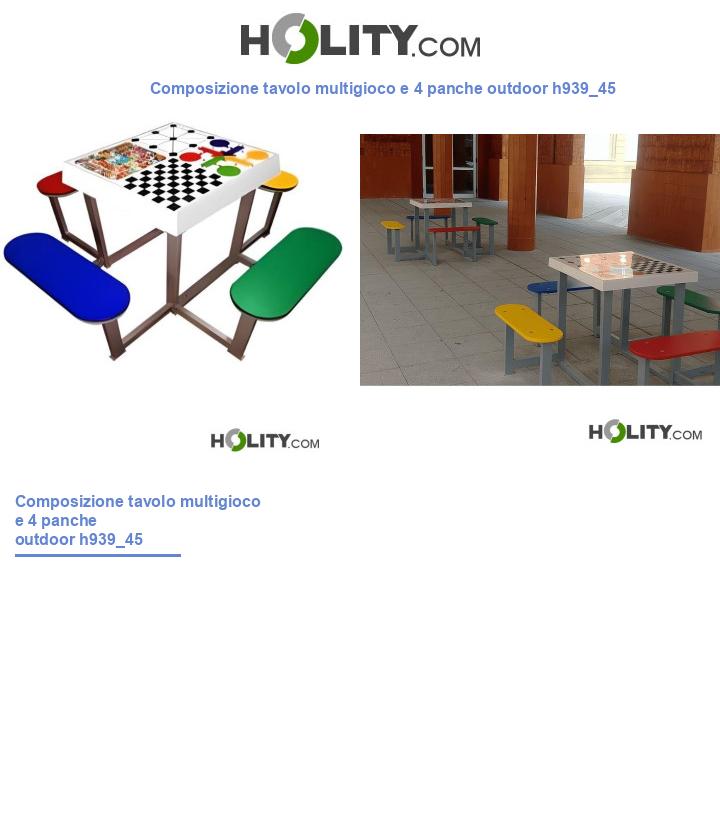 Composizione tavolo multigioco e 4 panche outdoor h939_45