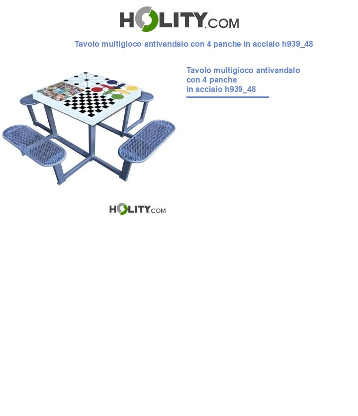 Tavolo multigioco antivandalo con 4 panche in acciaio h939_48