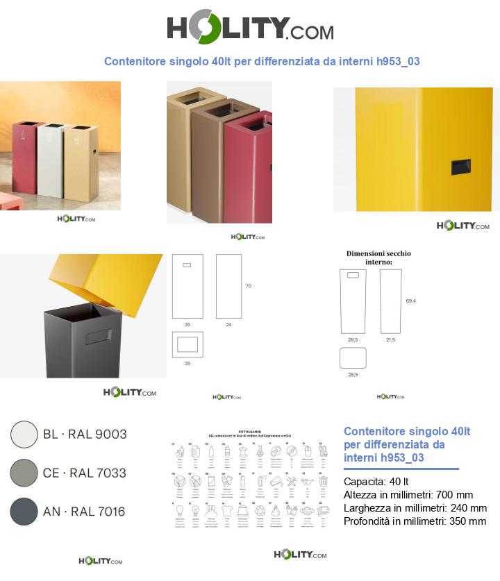Contenitore singolo 40lt per differenziata da interni h953_03