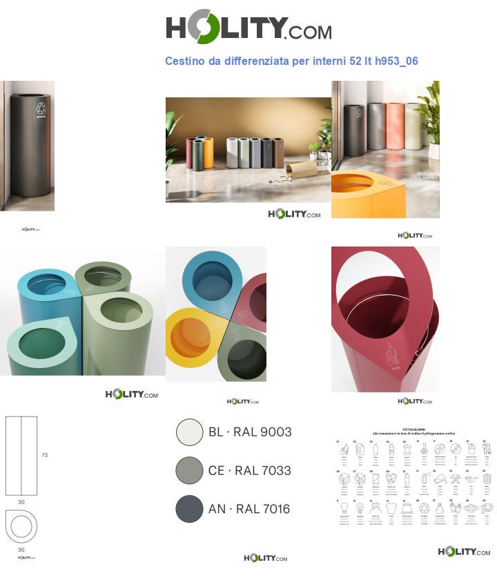 Cestino da differenziata per interni 52 lt h953_06