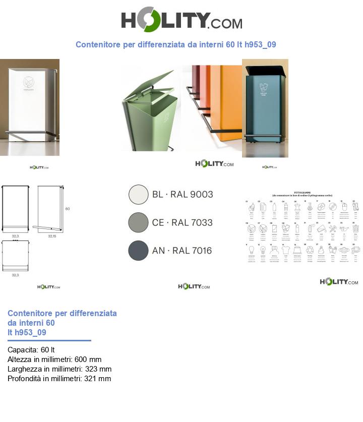 Contenitore per differenziata da interni 60 lt h953_09