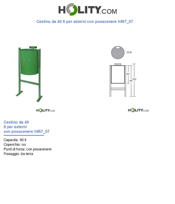 Cestino da 40 lt per esterni con posacenere h957_07