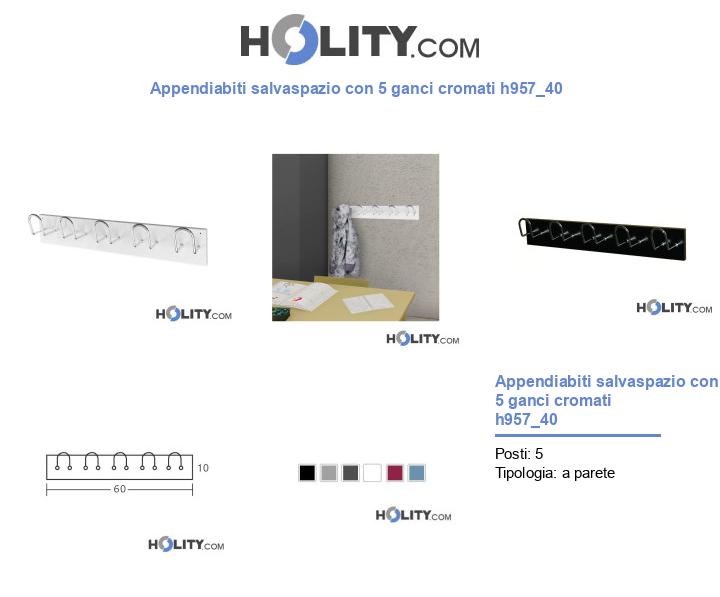 Appendiabiti salvaspazio con 5 ganci cromati h957_40