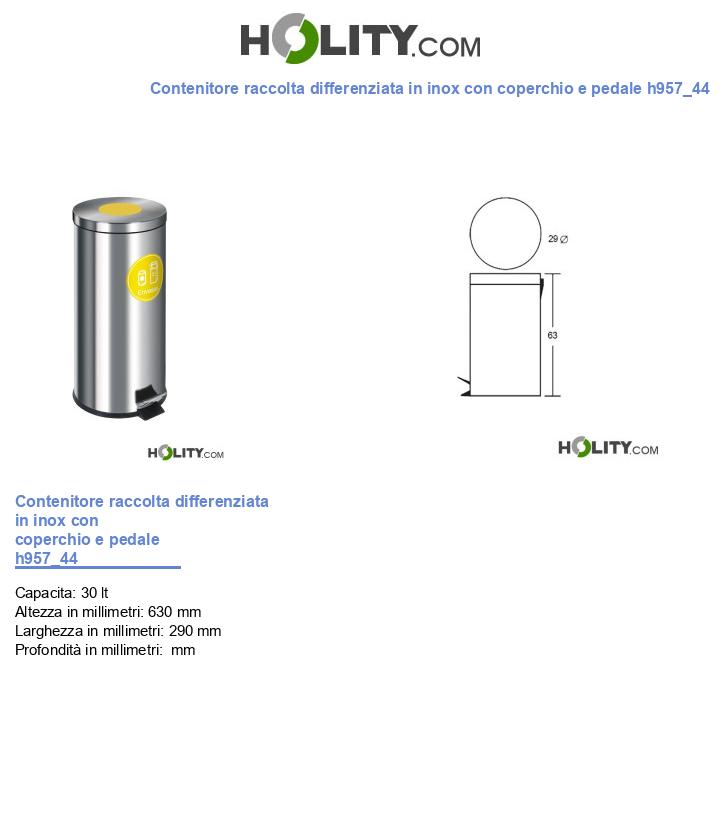 Contenitore raccolta differenziata in inox con coperchio e pedale h957_44