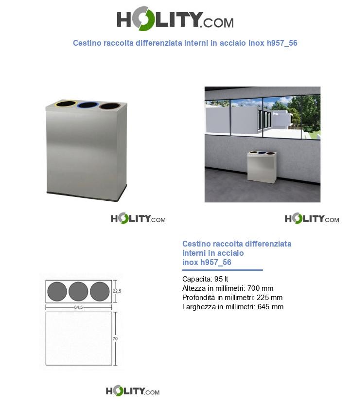 Cestino raccolta differenziata interni in acciaio inox h957_56