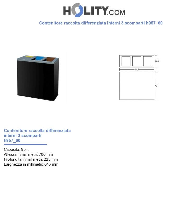 Contenitore raccolta differenziata interni 3 scomparti h957_60
