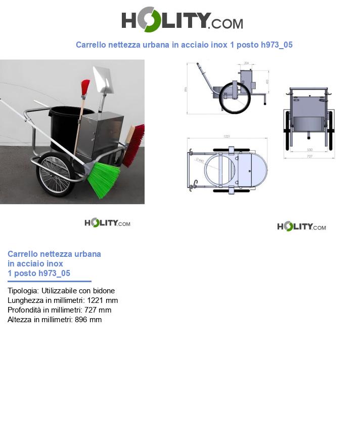 Carrello nettezza urbana in acciaio inox 1 posto h973_05