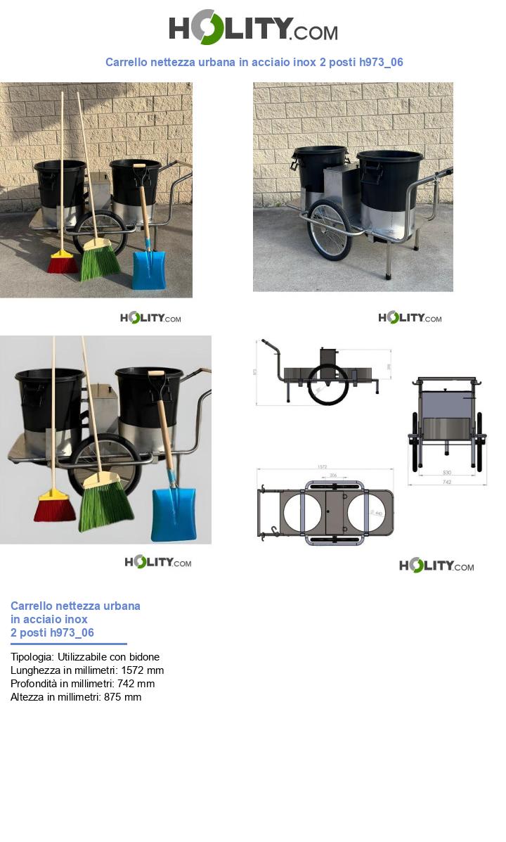 Carrello nettezza urbana in acciaio inox 2 posti h973_06