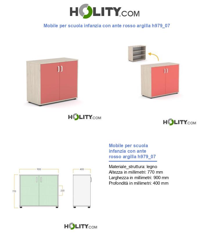 Mobile per scuola infanzia con ante rosso argilla h979_07