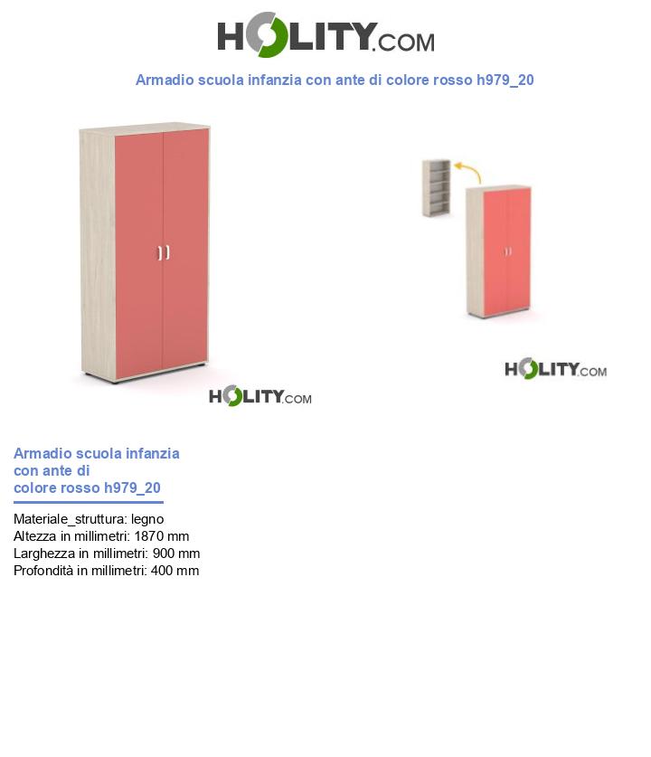 Armadio scuola infanzia con ante di colore rosso h979_20