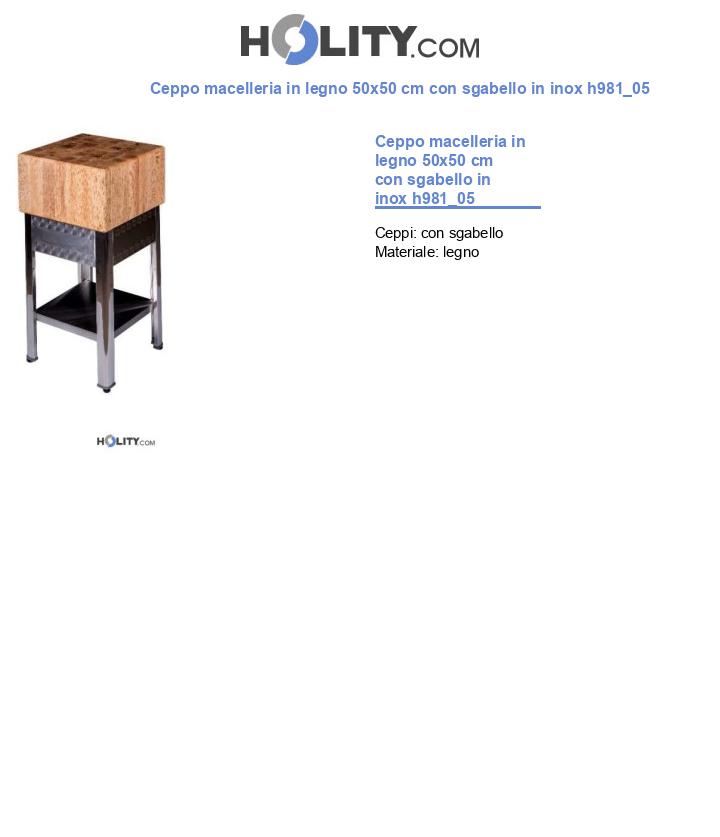Ceppo macelleria in legno 50x50 cm con sgabello in inox h981_05