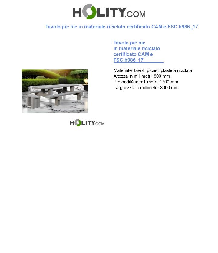 Tavolo pic nic in materiale riciclato certificato CAM e FSC h986_17