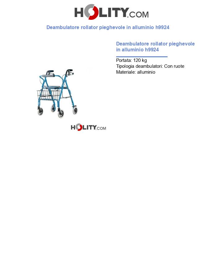 Deambulatore rollator pieghevole in alluminio h9924