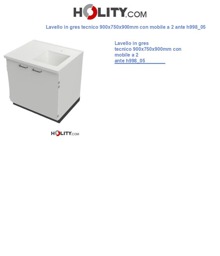 Lavello in gres tecnico 900x750x900mm con mobile a 2 ante h998_05
