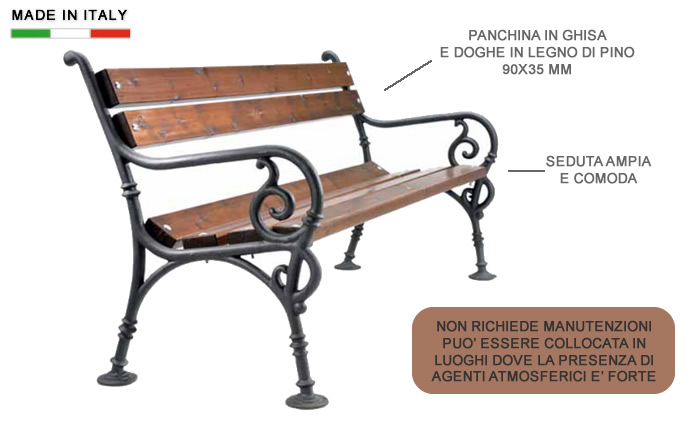 H10902 panchina in ghisa e legno